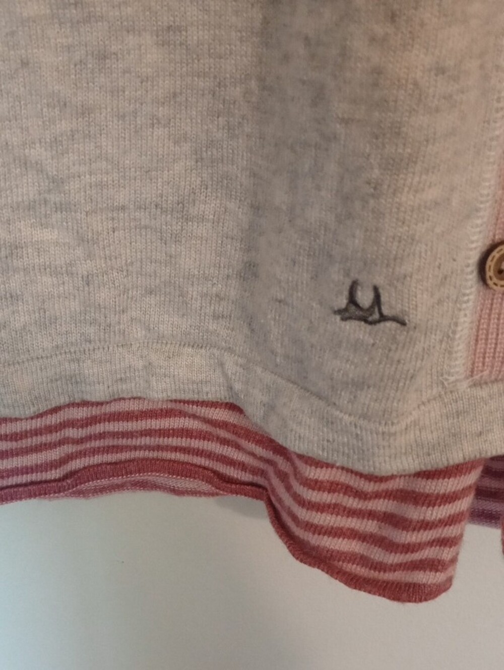 Light Gray and Pink Colorblock Women's Sweater Striped With Swan Logo On Tag - Picture 3 of 8